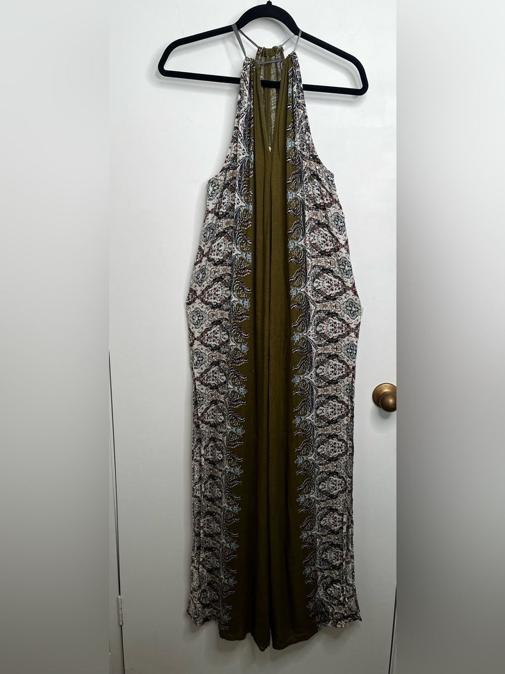 O’neill Brinkley Maxi Dress Large Olive Boho Side Slits Flowy Beachy Resortwear